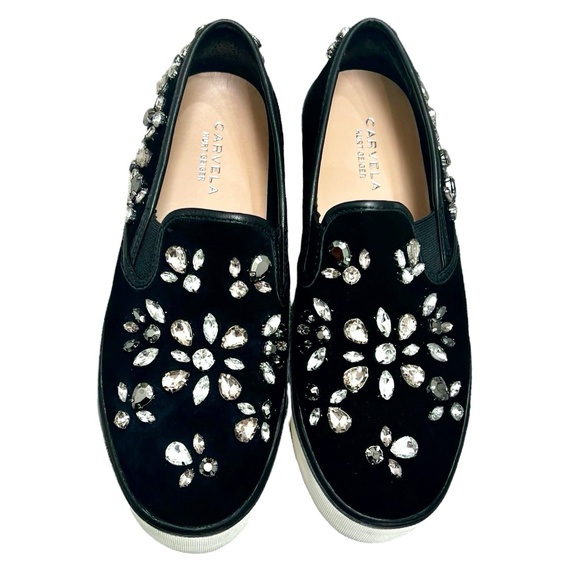 CARVELA KURT GEIGER BLACK SUEDE WITH LARGE CRYSTALS SLIP ON TRAINER SNEAKERS - Picture 2 of 16